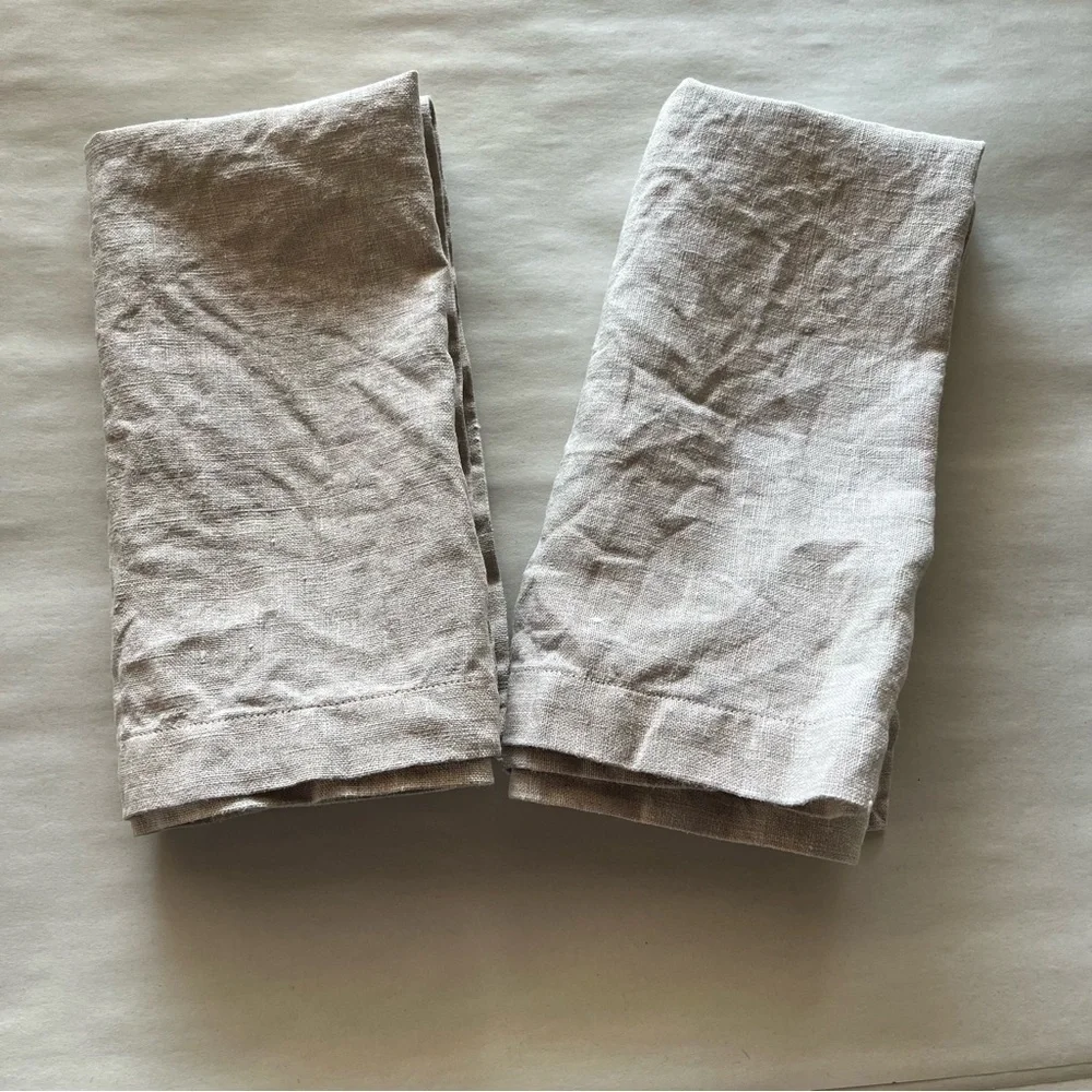 Unbranded Set of Two Oatmeal Tan Linen Napkins